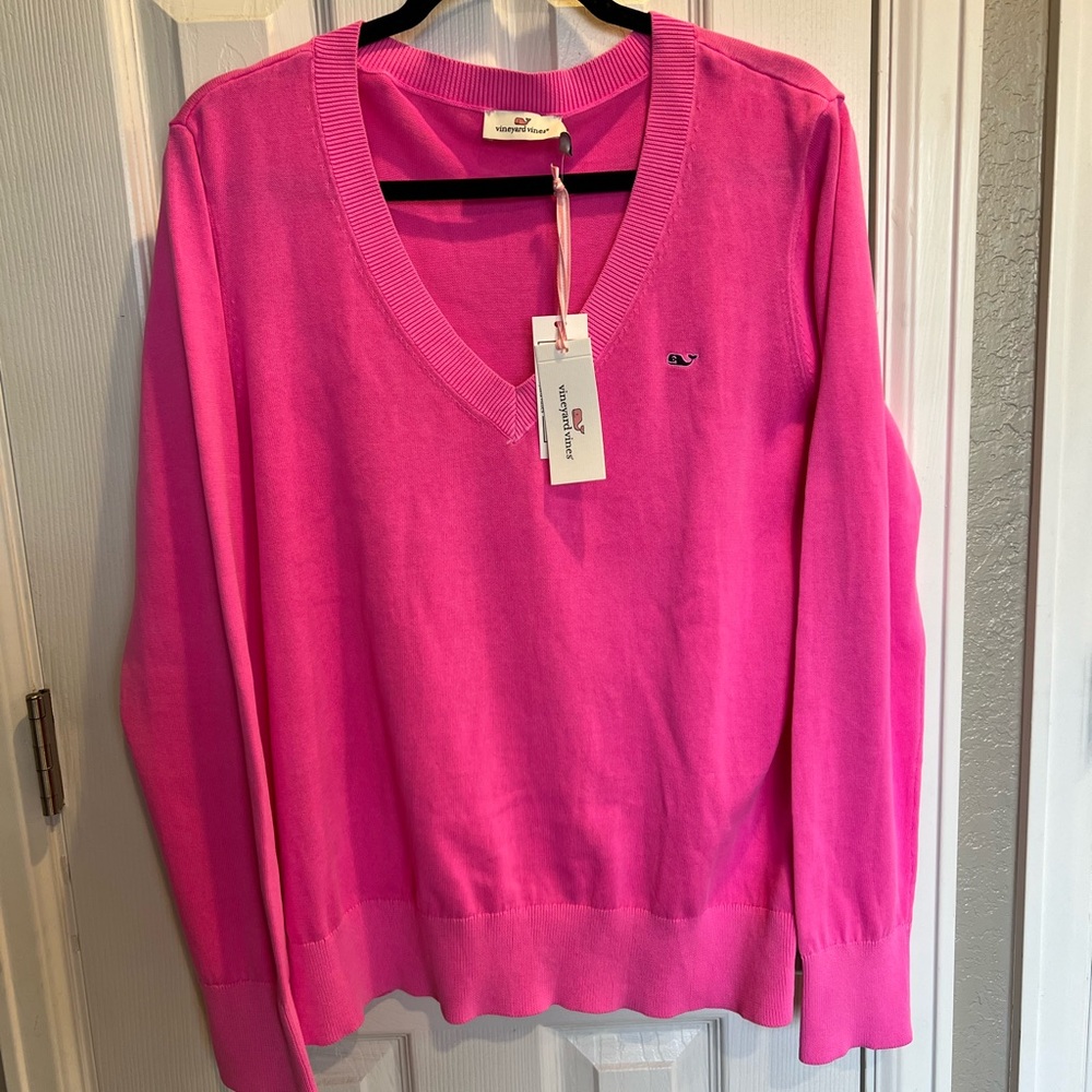 Vineyard Vines Women's V-Neck Sweater - Bright Pink